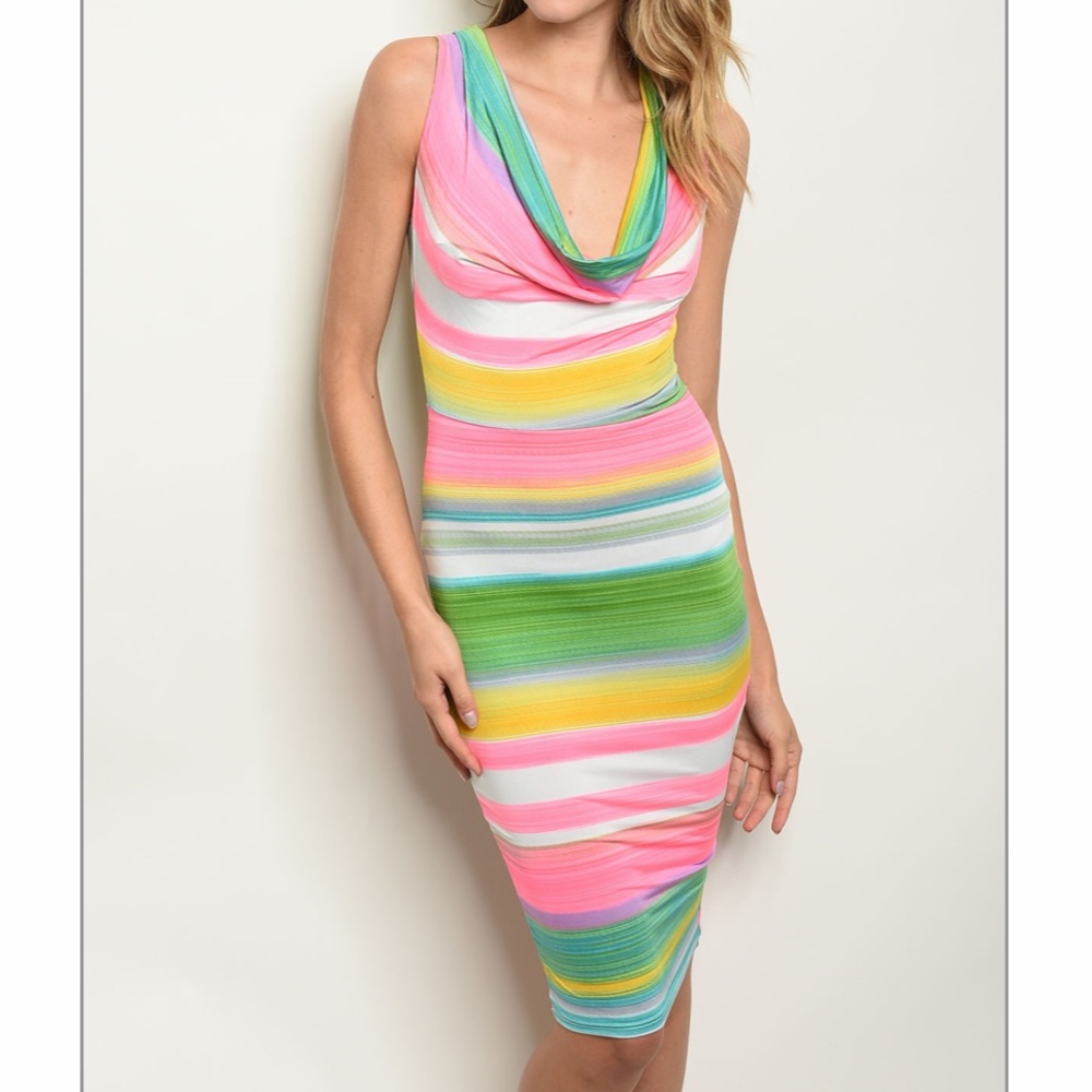 Striped, Draped Neck Fitted Dress - Picture 15 of 16